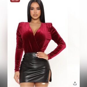Fashion Nova Burgundy Velvet Bodysuit